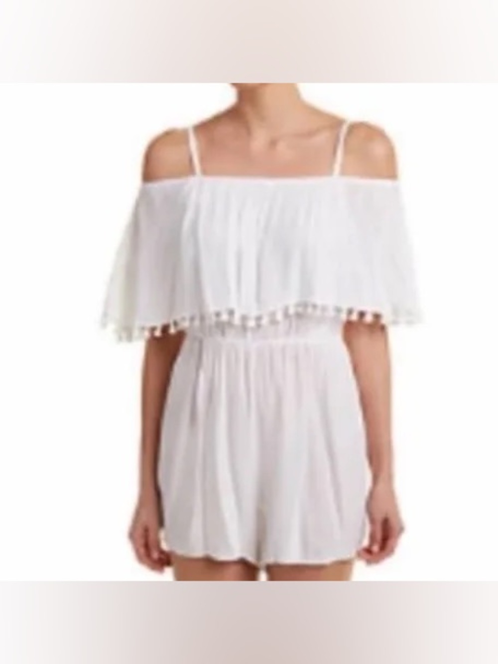 Alice & Olivia Dory Off The Shoulder Ruffle Romper White Size 6